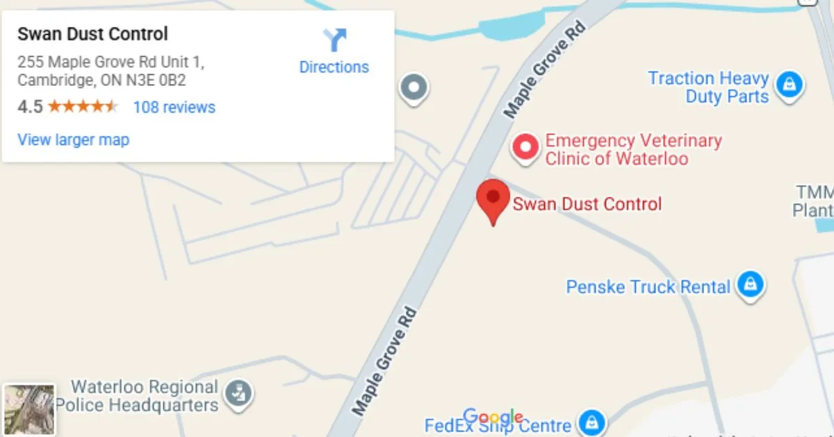 Map showing Swan Dust Control location in Cambridge